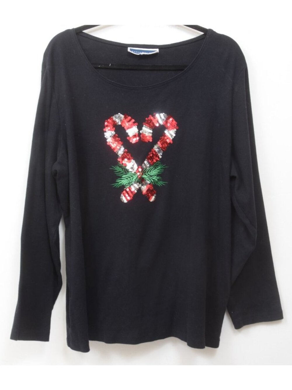 Karen Scott PLUS 2X Candy Cane Hearts Christmas Holiday Snowflake T-shirt Tee